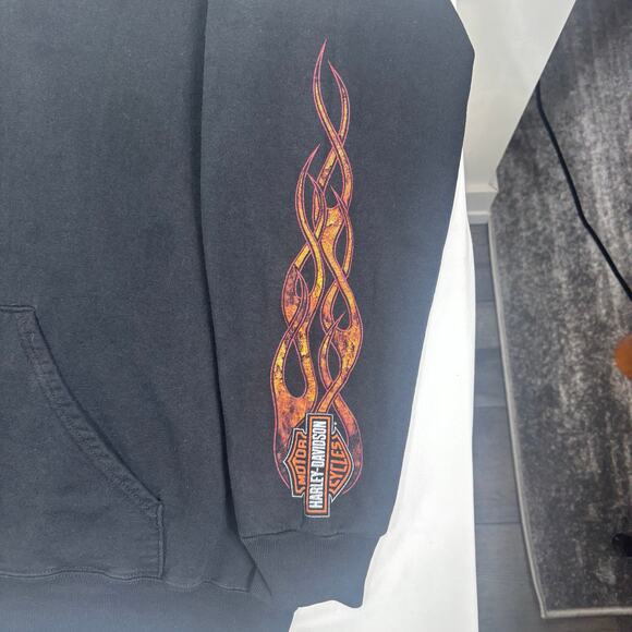 VTG 90s y2k Harley Davidson Flame Sleeve Biker Full Zip Hoodie Large Sweatshirt - Picture 3 of 7